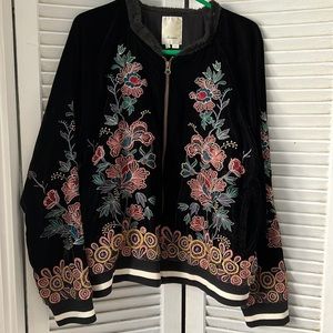 Anthropologie Black Velour Embroidered Jacket with pockets!